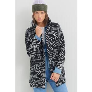 New Anthropologie Maeve Eunice Funnel Neck Wool Blend Cardigan $198 B&W SMALL